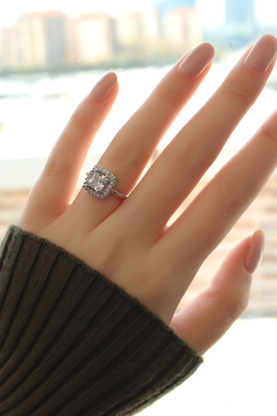 esplendor Silver Color Baguette and Zircon Stone Square Ring