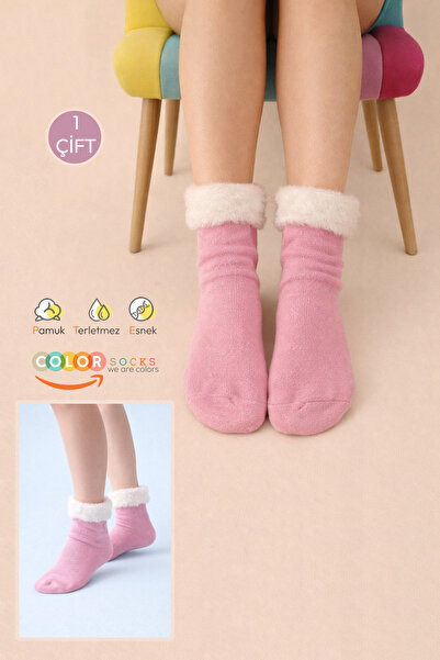 Color Socks 1 Pair of Pink Wool Women's Plush Curled Socks (Anti-Sweat)