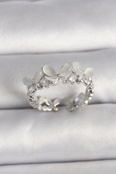 esplendor النحاس الفضة اللون الزركون حجر أبيض المينا فراشة نموذج حلقة قابل لل...