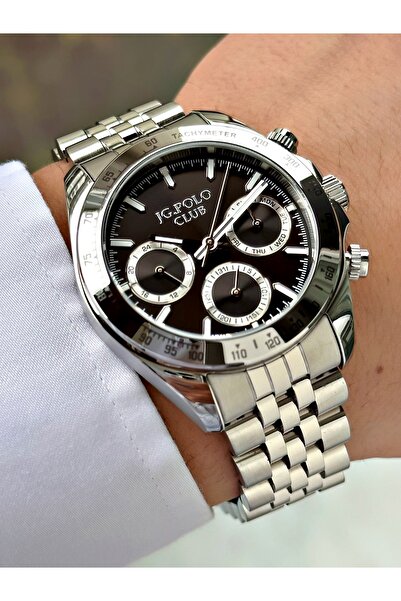 JG. Polo Club Functional Silver-Black Color 5 Atm Water Resistance Steel Case...