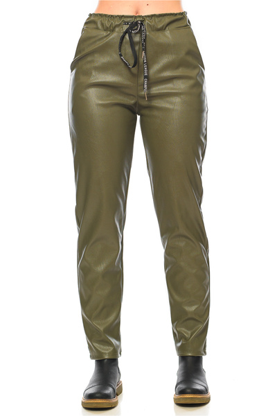 Jolenttine Faux Leather Pants, Fleece Lined, Khaki