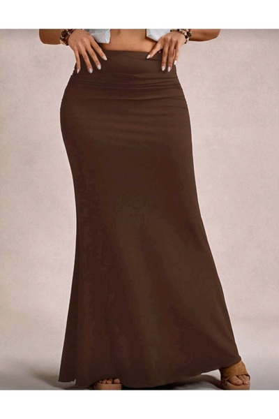MAROVOAY Fusta maxi din lycra maro, mărime mare