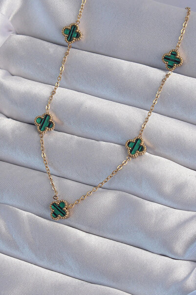 esplendor 316L Steel Gold Color Minimal Green Enamel Clover Necklace