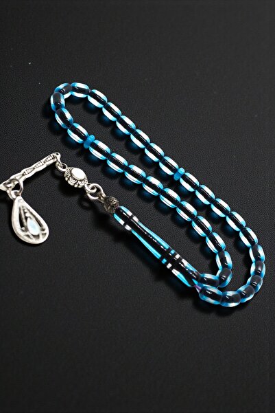 Atolyezone سبحة من العقيق الأزرق والأبيض بطول المعصم