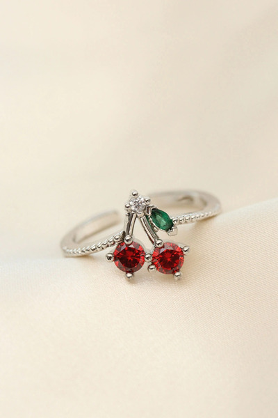 esplendor Adjustable Silver Color Crystal Stone Cherry Ring