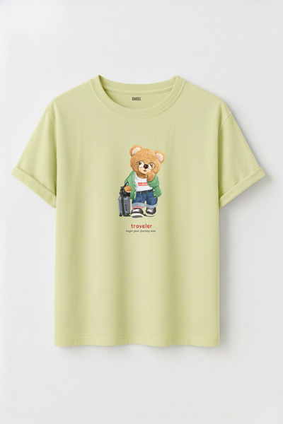 DK DAKSEL Unisex Traveler Teddy Bear Printed 100% Cotton Premium Design T-Shirt