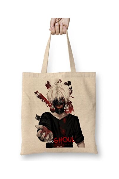 Toyaso Kaneki Tokyo Ghoul White Tote Bag Long Handle Shopping Bag Beach Bag