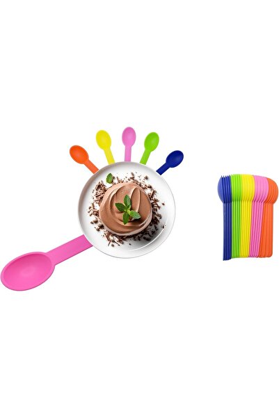 Teb Plastic Silicone Sweet Spoons – 25pcs Reusable Dessert & Ice Cream Spoons