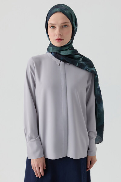 Tuğba Gizli Patlı Basic Gömlek - Açık Gri