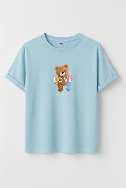 DK DAKSEL Unisex Love Is Colorful Patched Teddy Bear Printed 100% Cotton Desi...