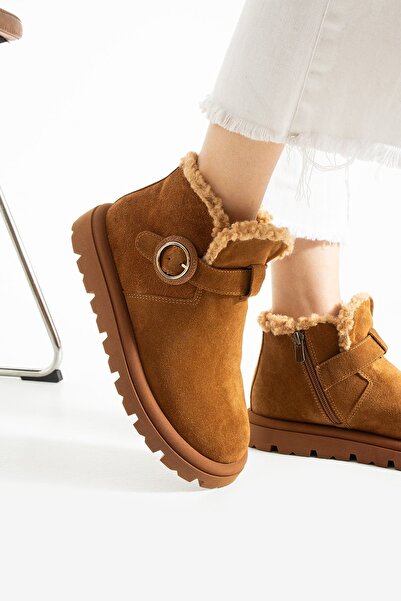 Aselin Ayakkabıları أحذية نسائية طويلة وقصيرة من الجلد الطبيعي بلون تان بكعب ...