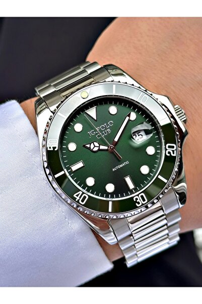 JG. Polo Club Automatic Silver-Green Color 5 Atm Water Resistance Steel Case ...