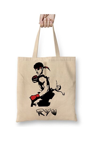 Toyaso Ryu Street Fighter Біла тканинна сумка з довгими ручками Сумка для пок...