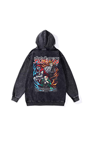 Le Savu Washable Anime Demon Slayer Series Printed Unisex Hooded Oversized Sw...