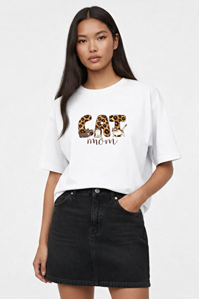 LORVEX Women's T-Shirt Oversized Comfortable Fit Cat Momm Printed T-Shirt 100...