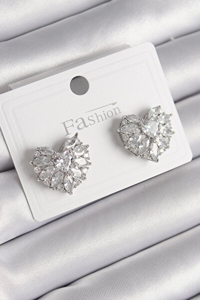 esplendor Brass Silver Color Zircon Stone Heart Model Women's Earrings