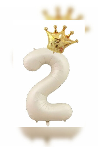ALYA PARTİ 2 Yaş Krem Taçlı Rakam Folyo Balon Taç ve Rakam Folyo