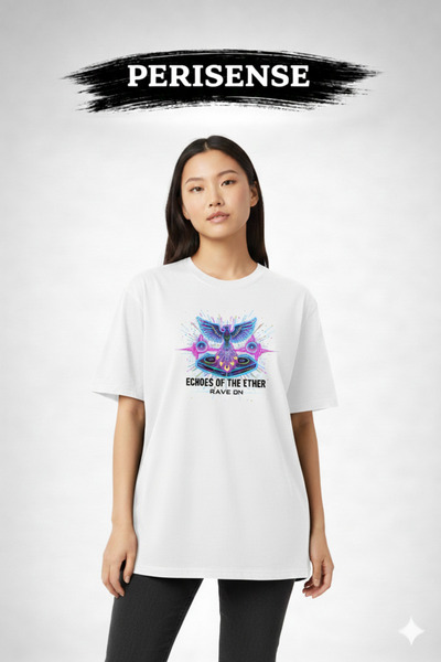 PERISENSE Tricou oversize unisex din bumbac pieptănat premium, imprimat cu EDM