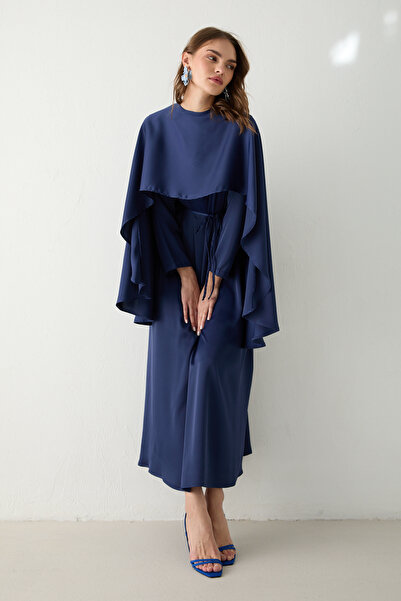 Melike Tatar Satin Dress with Cape 32-3805