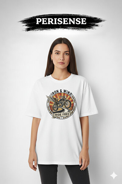 PERISENSE Unisex Motorcycles Printed Premium Combed Cotton Oversized T-Shirt