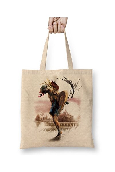 Toyaso Street Fighter Λευκή υφασμάτινη τσάντα με μακριά λαβή Τσάντα αγορών Τσ...