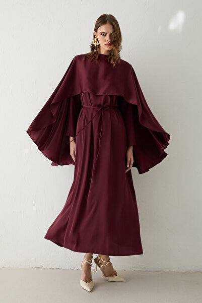 Melike Tatar Satin Dress with Cape 32-3805