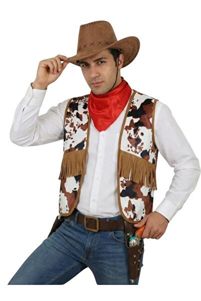 Kostüm Sarayı Γιλέκο και κασκόλ καουμπόη για ενήλικες