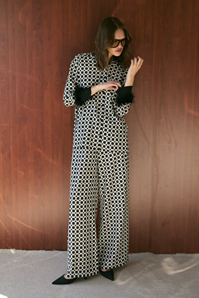 Melike Tatar Feather Patterned Shirt Set 32-2625