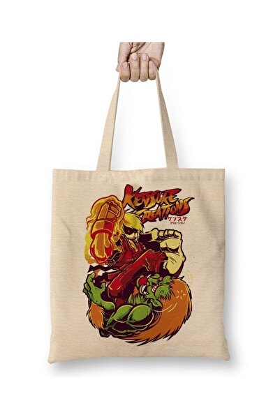 Toyaso Street Fighter Ken White Tote Bag Long Handle Shopping Bag Beach Bag