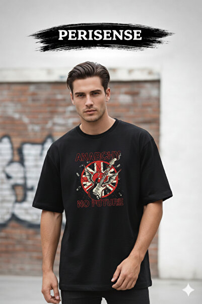 PERISENSE تي شيرت للجنسين بانك روك مطبوع من القطن الممشط الفاخر قصة فضفاضة