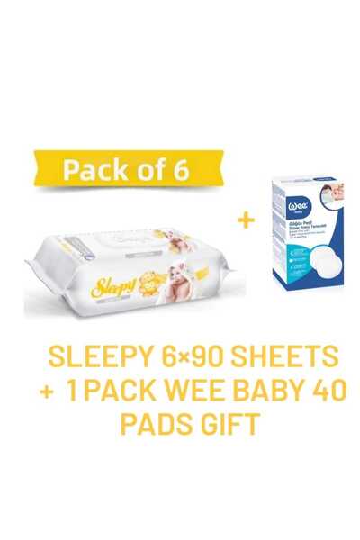 Wee Baby sensitive wet wiped 90 sheets *6 pcs with 1 pack breast pad set