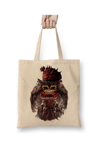 Toyaso Street Fighter V Arcade Edition White Tote Bag Long Handle Shopping Ba...