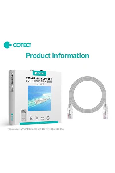 COTECi 15 Metre Cat7 Ethernet Kablosu 10Gbps 600MHz Slim İnce RJ45 Yüksek Hız...