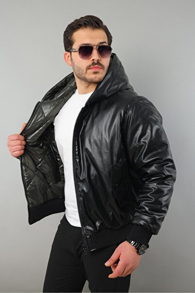 MODAEMAS Men's Winter Reversible Faux Leather Coat