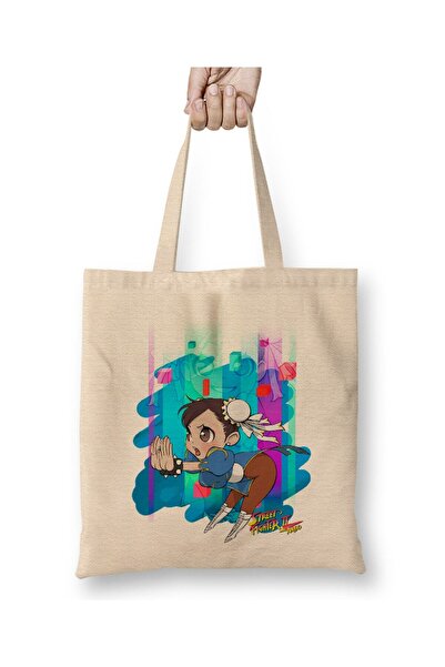 Toyaso Street Fighter Chun Li White Tote Bag Long Handle Shopping Bag Beach Bag