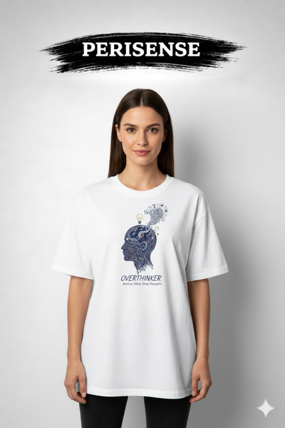 PERISENSE Unisex Overthinker Printed Premium Combed Cotton Oversized T-Shirt