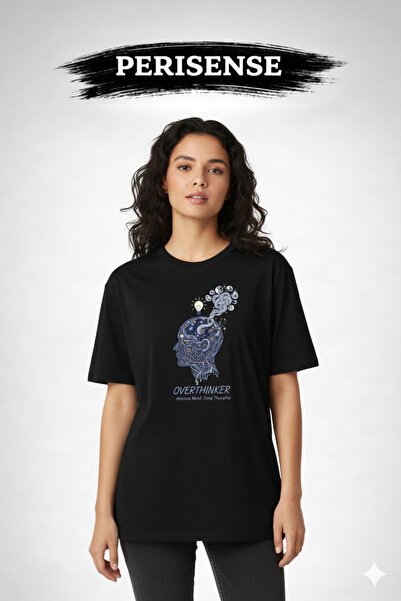 PERISENSE Unisex Overthinker Printed Premium Combed Cotton Oversized T-Shirt