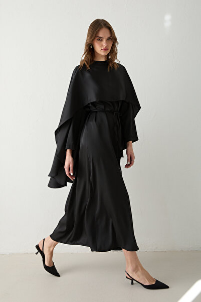 Melike Tatar Satin Dress with Cape 32-3805