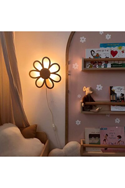 DECOMALL ( PP-18) Papatya Desen Ahşap Işıklı Bebek ve Çocuk Odası Duvar Asıla...