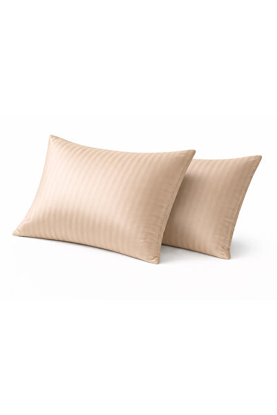 PERLE MAİSON Perlemaison Striped Satin Pillowcase 2-Pack 100% Cotton Beige
