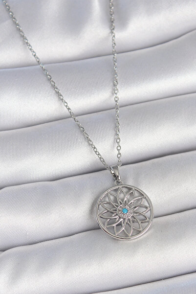 teknotrust 316L Steel Silver Color Chain Blue Stone Lotus Model Women's Necklace