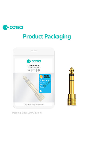 COTECi 6.5mm Erkek to 3.5mm Dişi Ses Dönüştürücü Jak Jack Altın Uçlu Gitar Am...