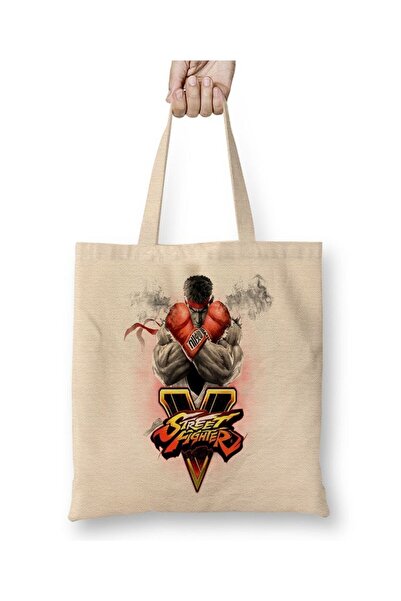 Toyaso Street Fighter V White Cloth Bag Long Handle Shopping Bag Beach Bag