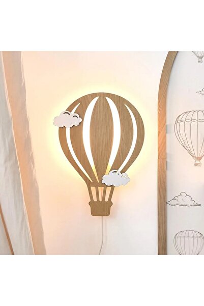 DECOMALL ( PP-24) Uçan Balon Desen Ahşap Işıklı Bebek ve Çocuk Odası Duvar As...