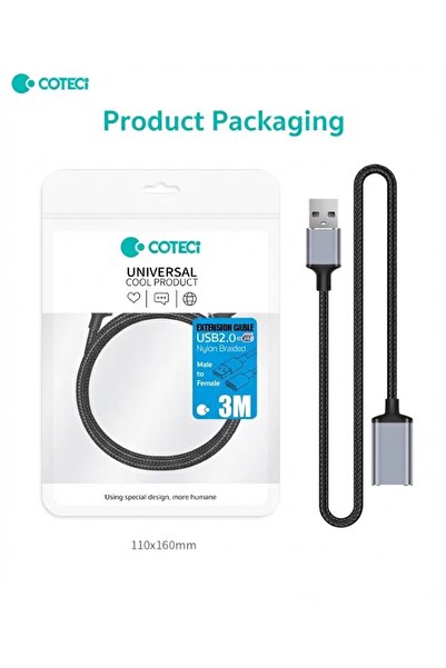 COTECi USB Uzatma Kablosu Dişi Erkek USB 2.0 Data Şarj Yazıcı Klavye Mouse Uz...