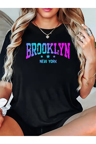 EYMORA Casual Brooklyn Letter Print T-Shirt for Women