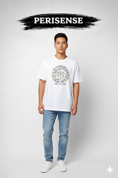 PERISENSE Unisex Cat Lover Printed Premium Combed Cotton Oversized T-Shirt