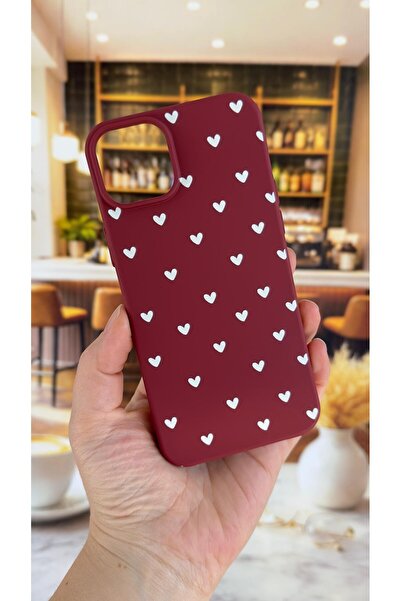 Vip Case iPhone 15 Pro Max Compatible White Heart Patterned Silicone Shock-Ab...