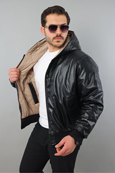 MODAEMAS Men's Winter Reversible Faux Leather Coat