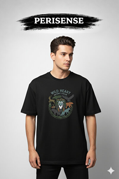 PERISENSE تي شيرت للجنسين من Wildlife مطبوع Premium من القطن الممشط قصة فضفاضة